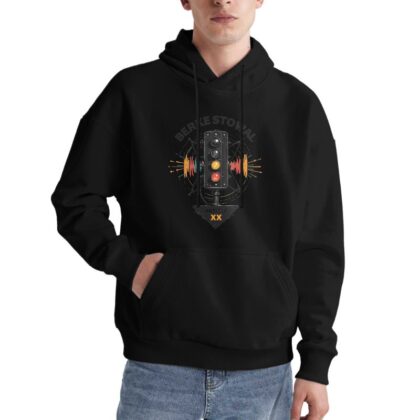 Black Hoodie with Unique Audio Wave Design Featuring Berke Stoval Logo and XX Symbol Perfect for Music Lovers and Streetwear Fans Stylish Comfortable Sweatshirt Ideal for Casual Wear and Daily Outfits Trendy Fashion Statement Piece for Men and Women